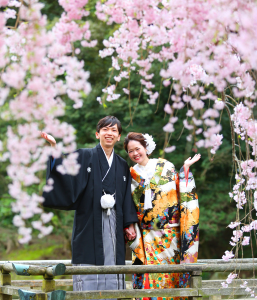 満開のしだれ桜と♡