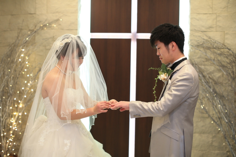 指輪交換のシーンも