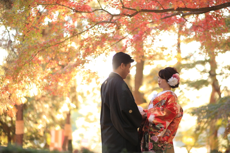 紅葉の暖かい雰囲気に包まれて