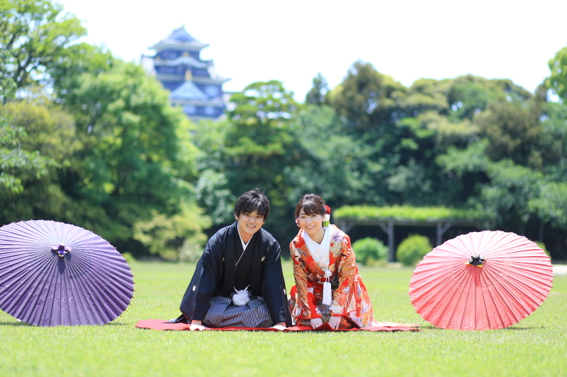 岡山城を背景に撮影できる♪
