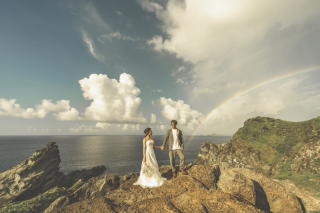 青い海、虹、サンセット