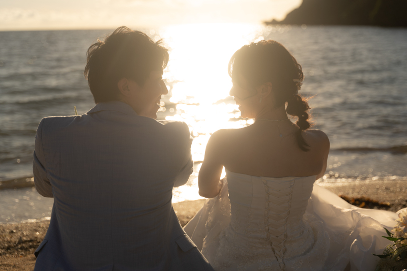 夕陽に照らされて