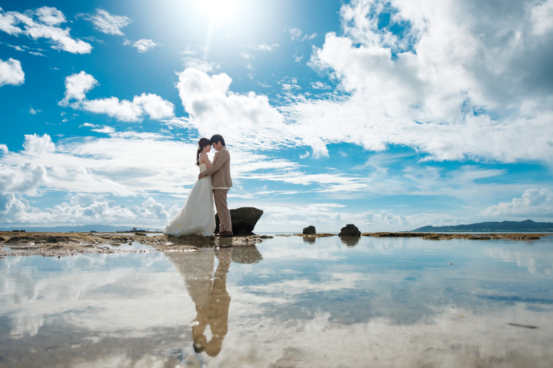 水面にうつるおふたり