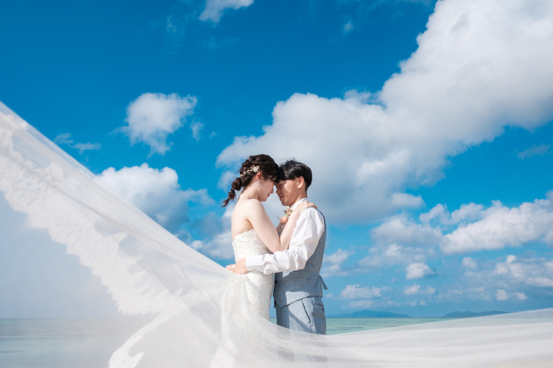 真っ白なベールと青い空