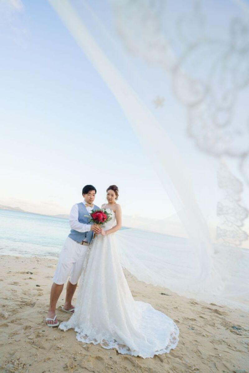 ベールが靡いて