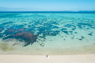 冬のビーチ、ウォーターイン、ドローン撮影