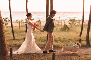 元気な愛犬とも一緒に撮影