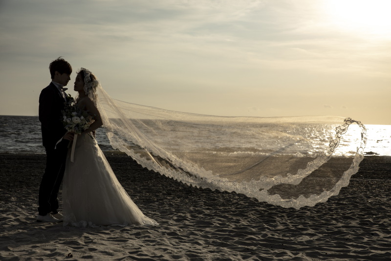 ロングベールと夕日