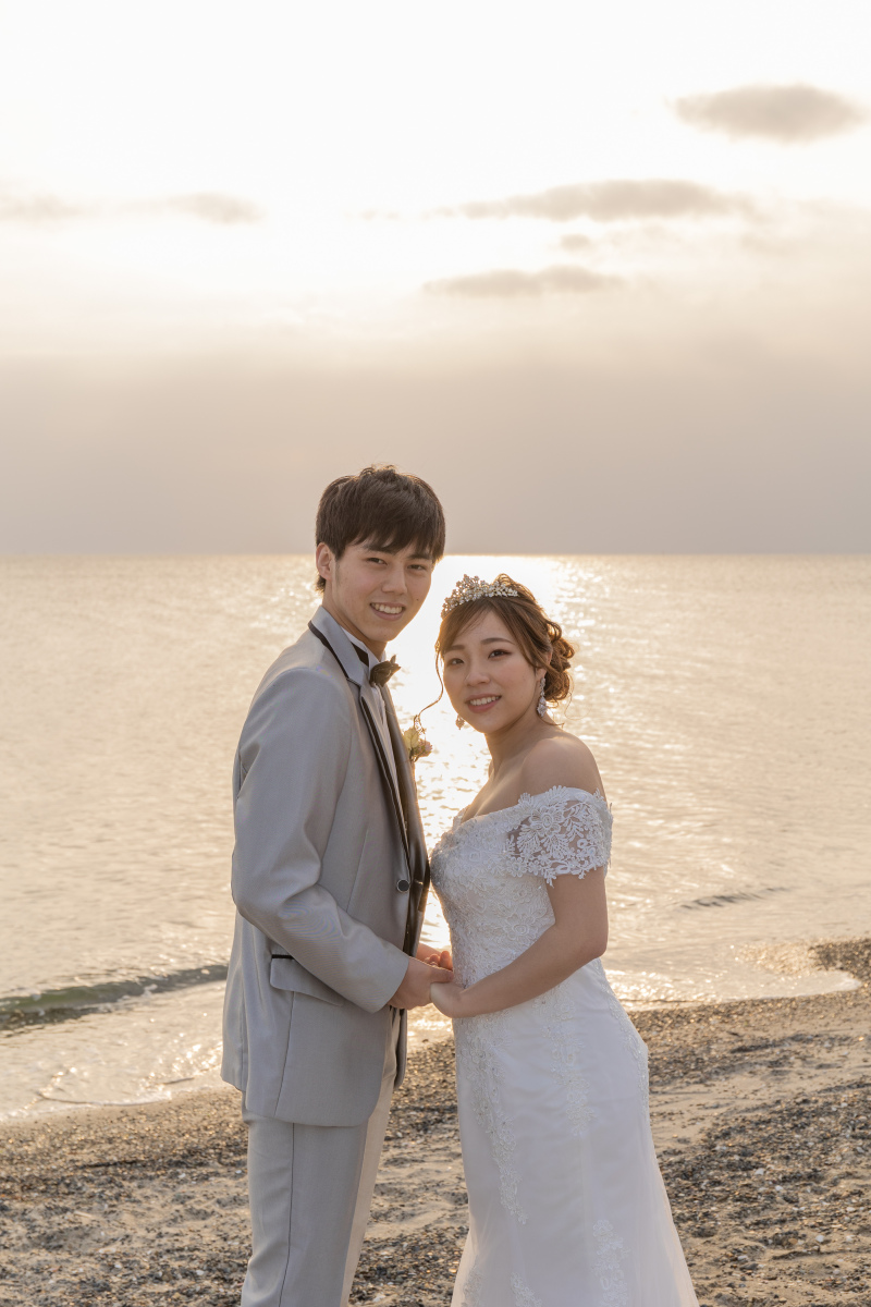 夕日をバックに