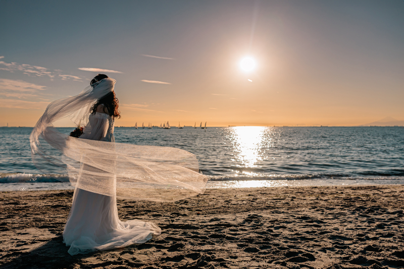 夕陽にロングベール