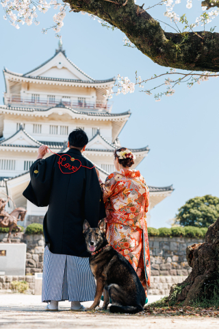 大きいわんちゃんもOK!　和装ロケーションフォト
