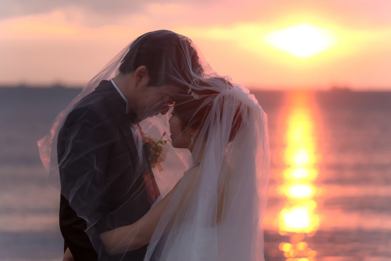 夕日の中のお2人