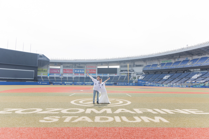 野球好きさん必見!ZOZOマリンスタジアムでフォトウエディング・衣装のランクアップなし◎