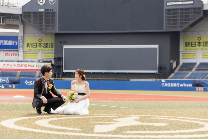 野球好きさん必見！ZOZOマリンスタジアムでフォトウエディング・衣装のランクアップなし◎