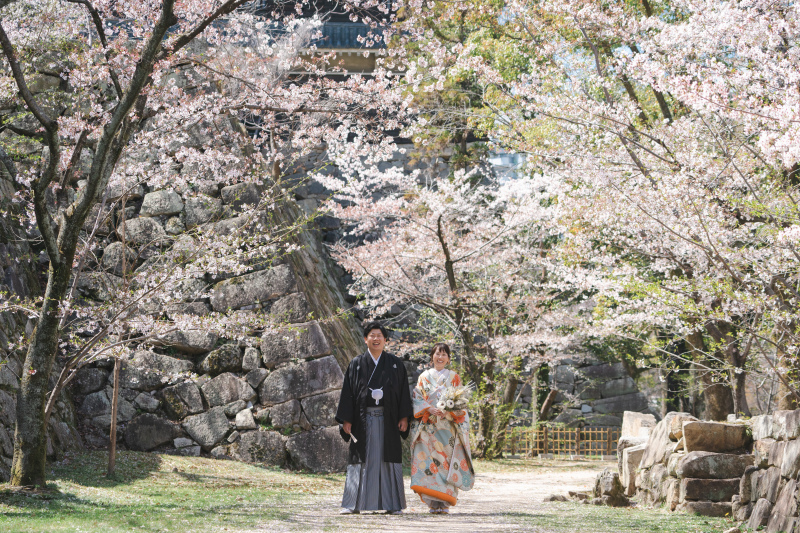 桜色に染まるお城で