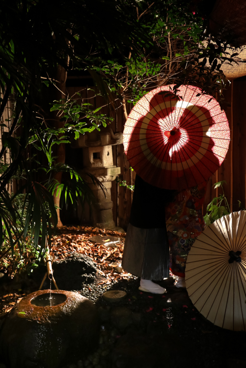 番傘越しのシルエット撮影