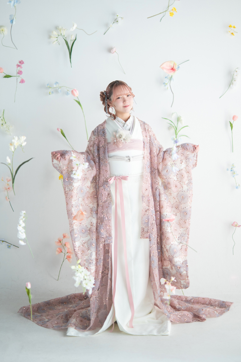 SerinaBridal レース打掛　Pink&times;Blue花柄