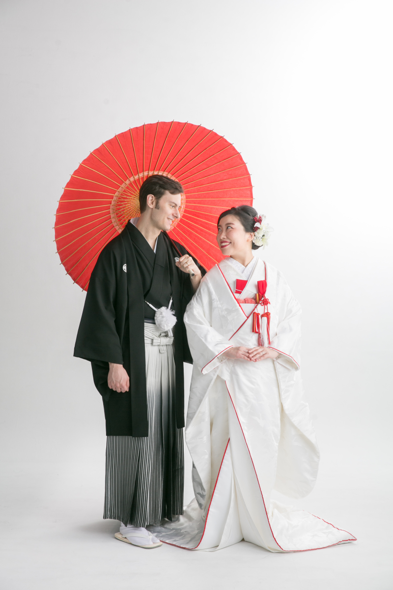 和傘を使って。