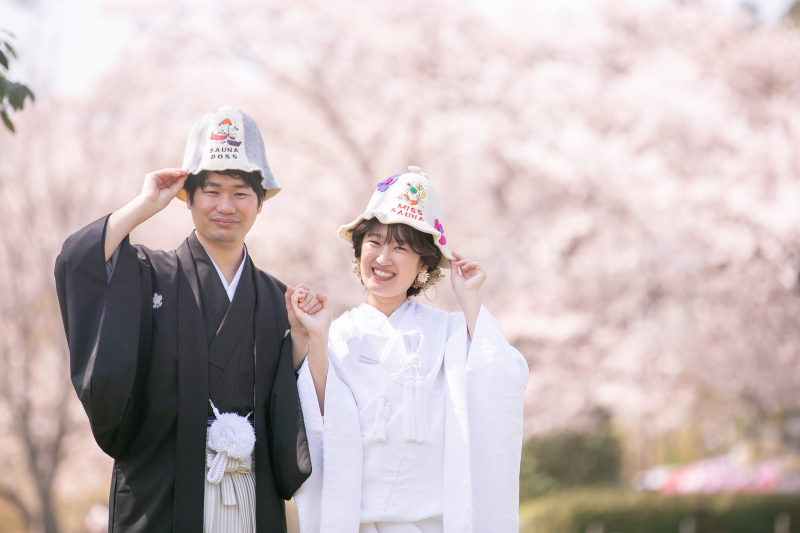 サウナ帽子をかぶって