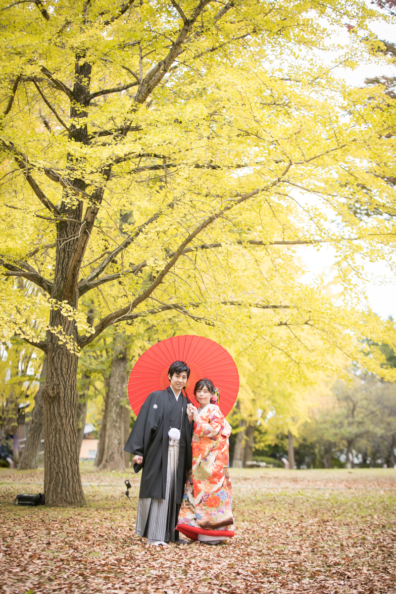 和傘をつかって。