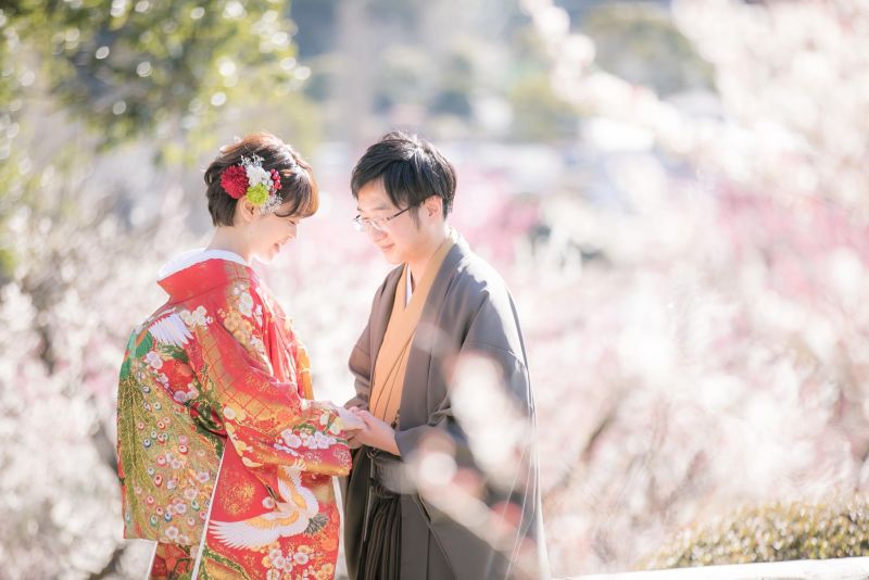 偕楽園で梅ロケフォトウエディング