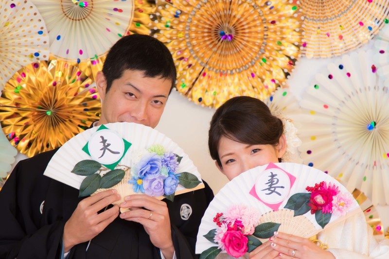 夫婦扇子でパチリ！