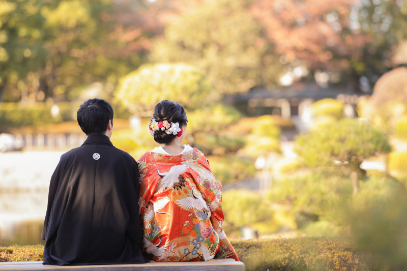 紅葉の中での撮影