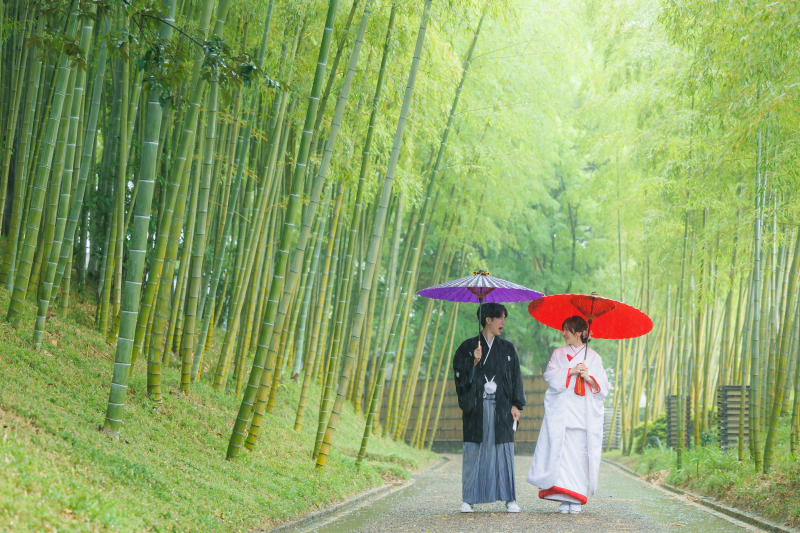 雨景色に映える和装撮影