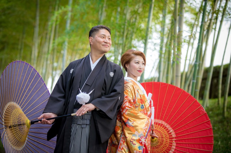 竹林で番傘ショット