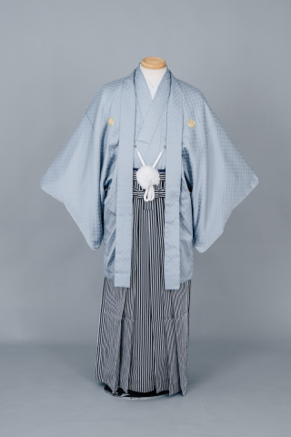 紋付袴（水色・菱形）008