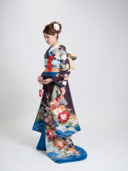 琳派涛波に鶴　引き振袖　005