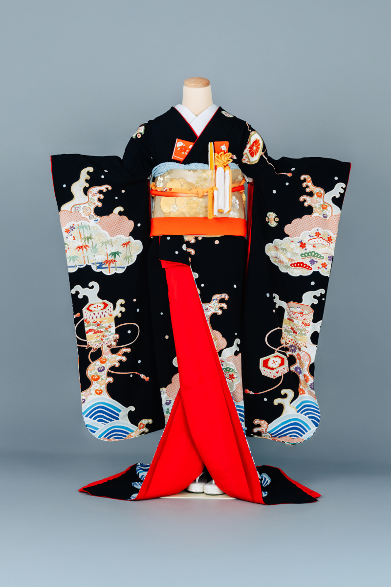 青海波紋大波　引き振袖　006