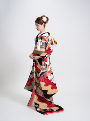 飛翔流水熨斗文　引き振袖　003