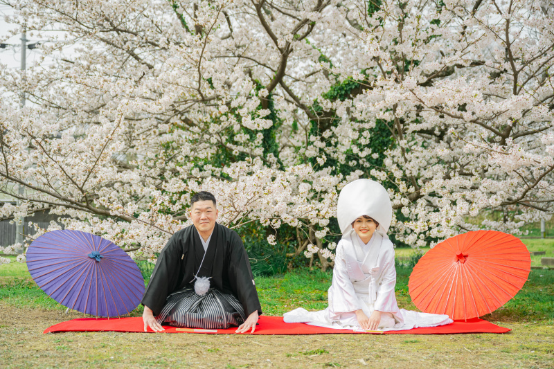 満開の桜に包まれて。和装ショット