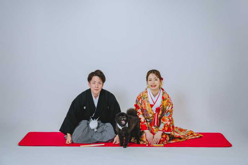 大切な家族と！愛犬も一緒に、正座ショット