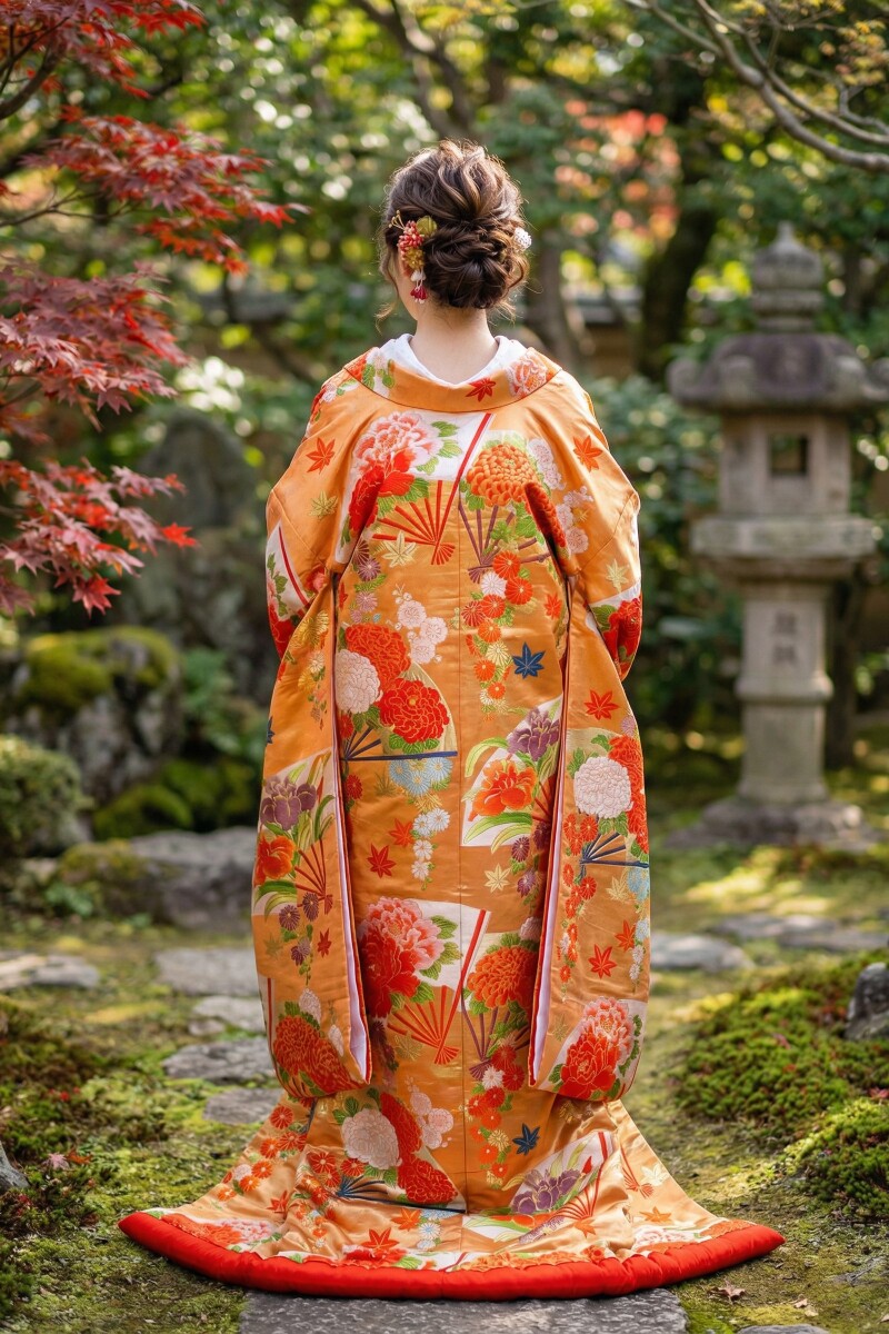 朱金地　四季花文様花扇