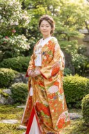 朱金地　四季花文様花扇