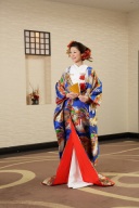 青地　箔引五色松に御所車