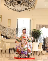 紫地　総刺繍花鶴