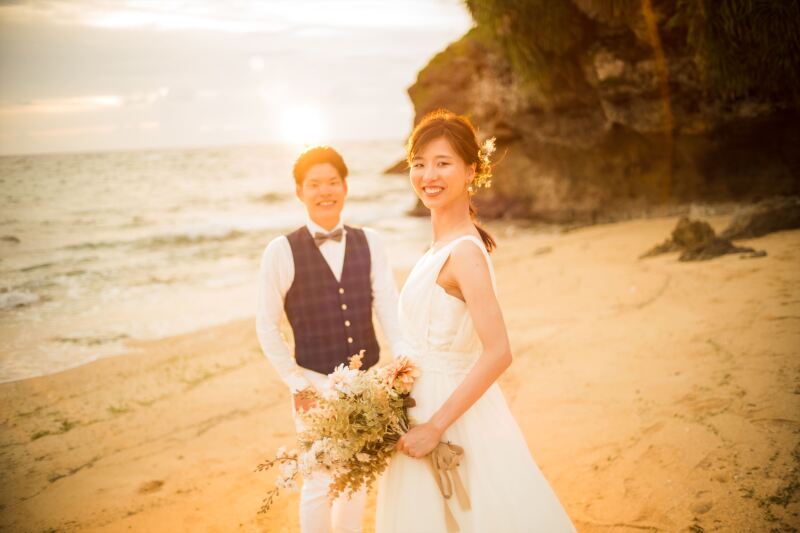 オレンジ色に輝くおふたり