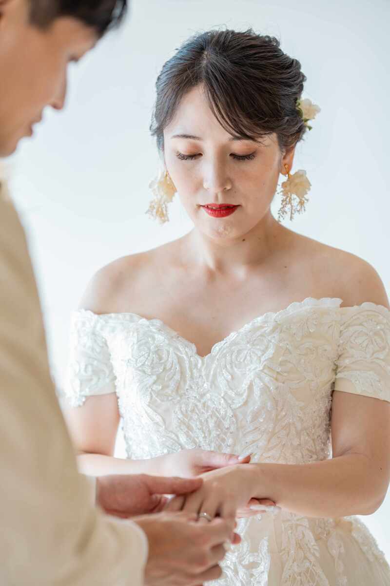 指輪交換のシーンも