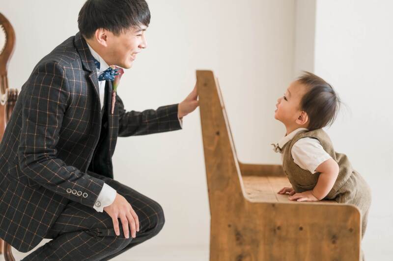 準備が終わったパパとお子様をカメラがとらえました
