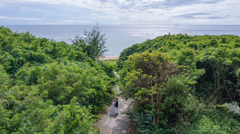 ビーチに続く道も立派な撮影スポット