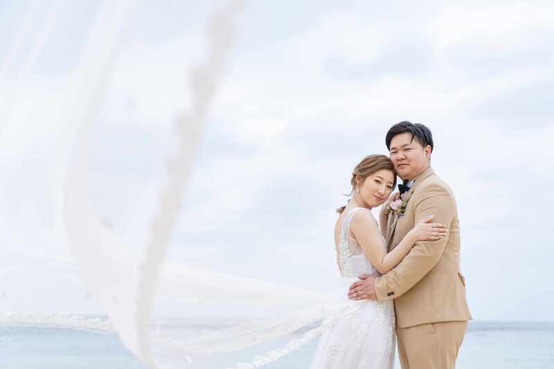 ビーチではロングベールのショットを