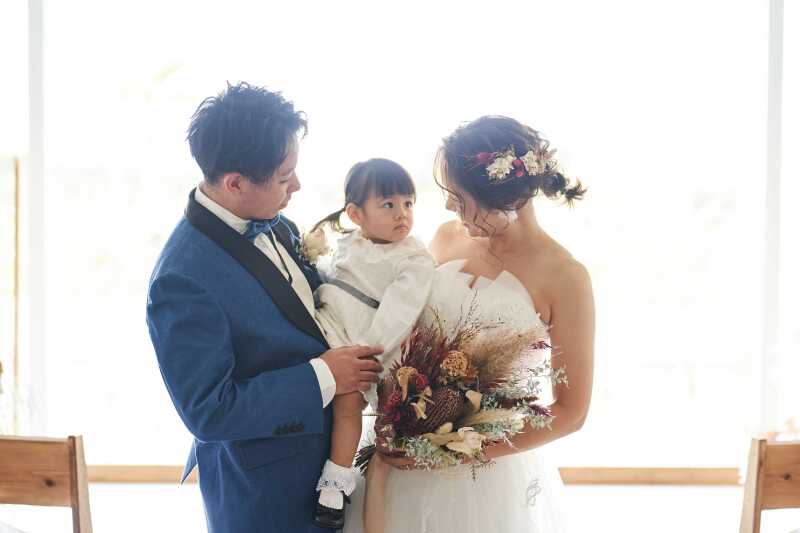 親子3人で記念写真を撮りましょう