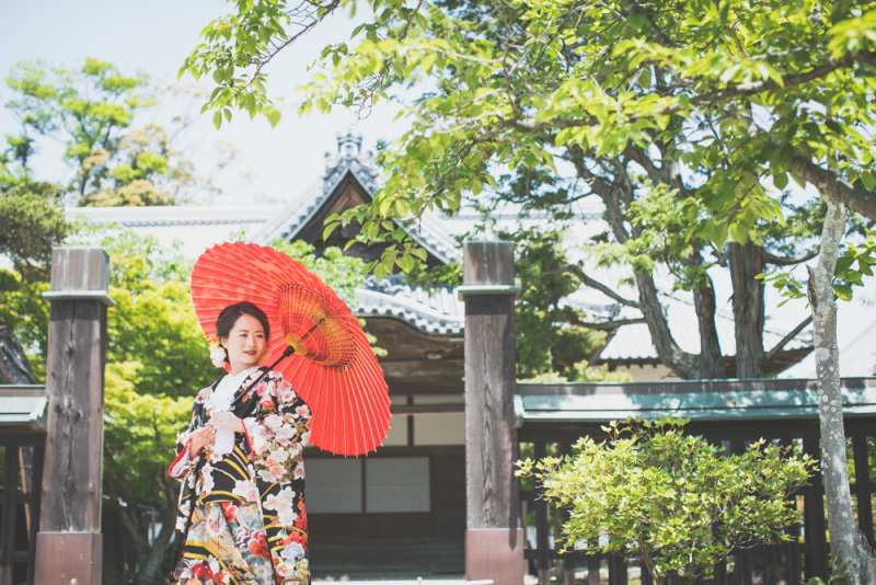 新緑と番傘の相性抜群!