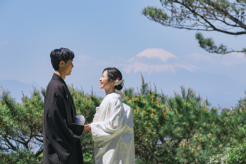 海の見える日本庭園での撮影