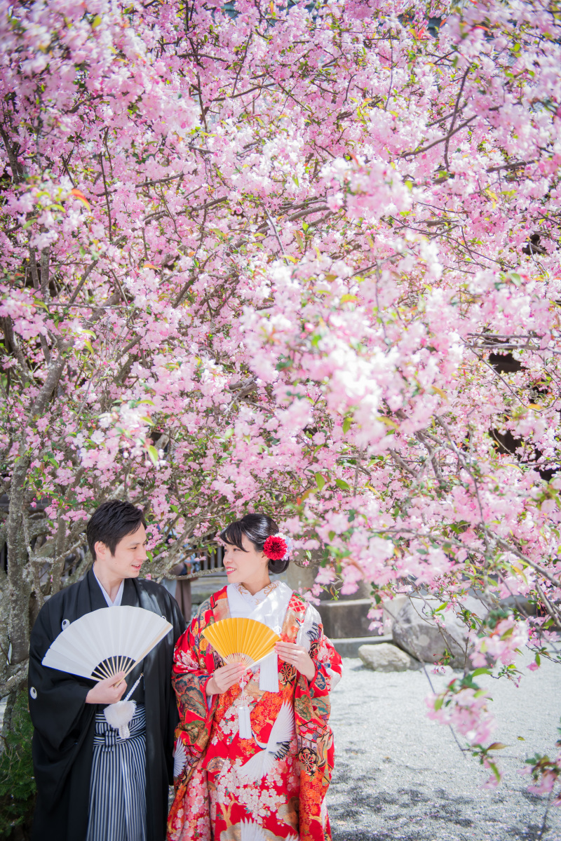 桜と海棠の花の下での１枚