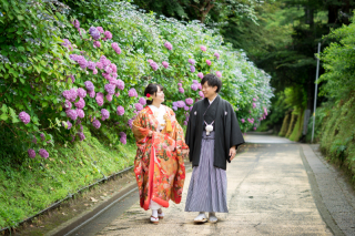紫陽花の時期の撮影。地元の人しか知らない紫陽花が咲き誇る小道で撮影
