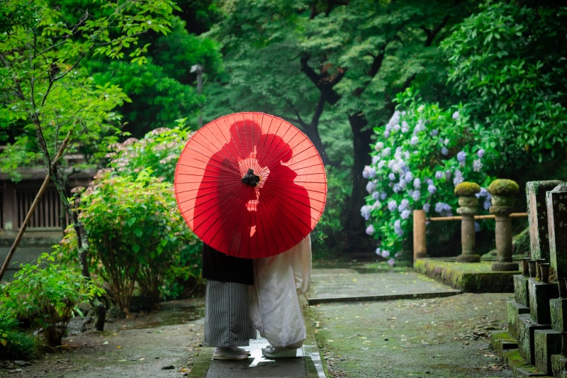 番傘越しのシルエット。